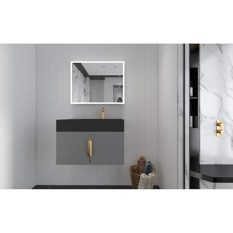 Amazon 30" Wall Mounted Bathroom Right Basin Vanity Set w/ Black Top