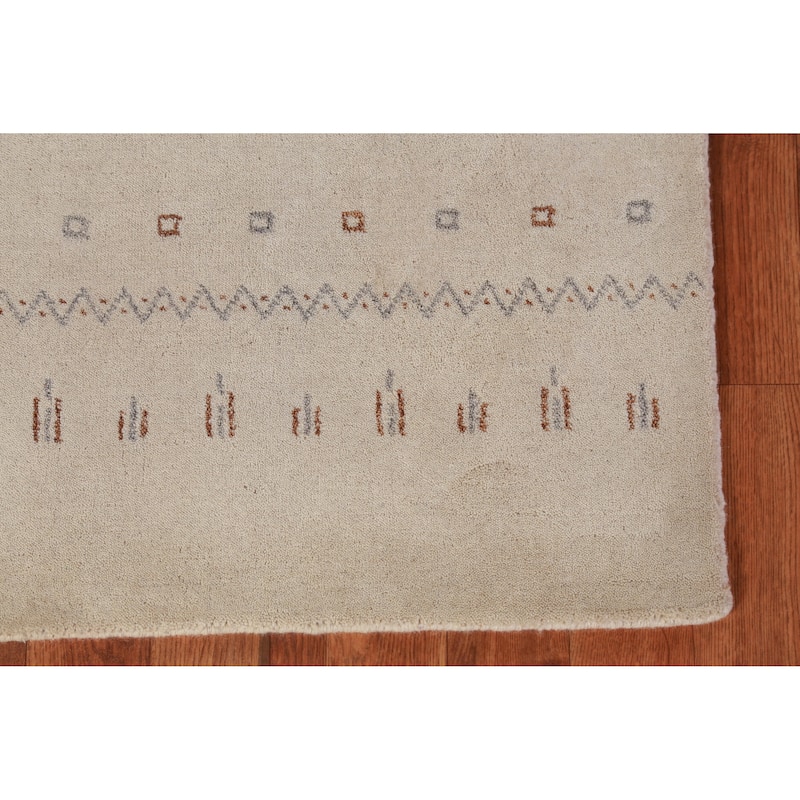 Gabbeh Indian Accent Rug Handmade Beige Tribal Wool Carpet - 2'0" x 3'0"