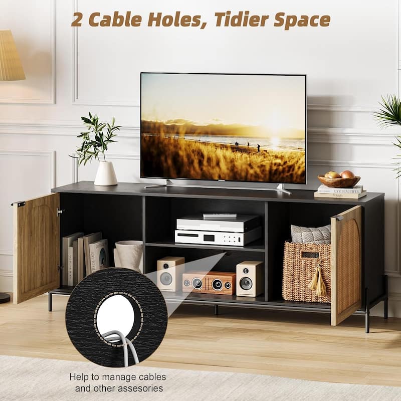 Modern Rattan TV Stand for Living Room, Bedroom, TV Console with Adjustable Shelf for 75 Inch TV - N/A