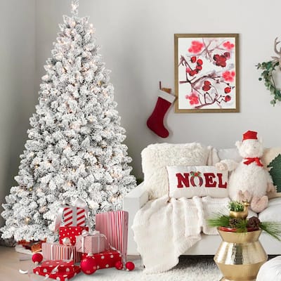 6FT Flocked Christmas Tree with 350 UL Lights and 35 Natural Pine Cones-Snowy PVC Tips,888 Tips,Hinged Structure