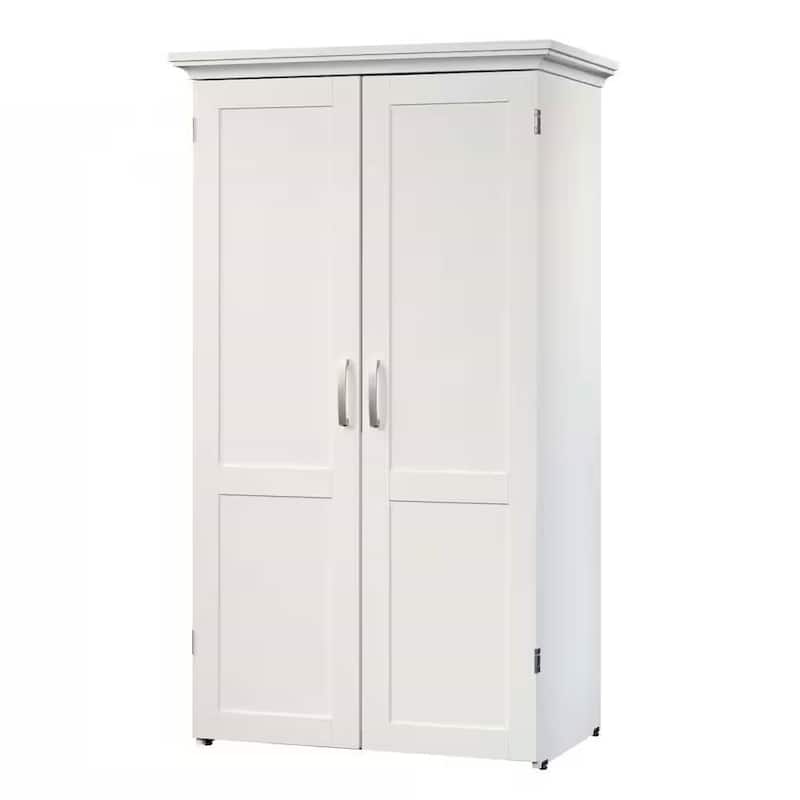 Space-Saving Craft Armoire with Drop Leaf Desk and Adjustable Storage Shelves Power Strip - White