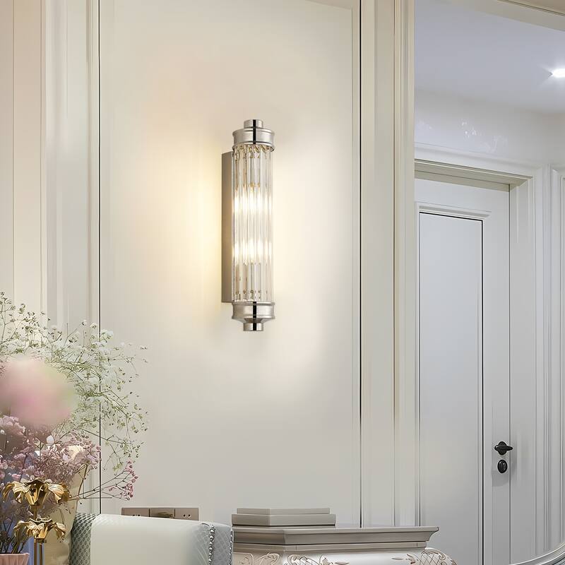 Nordic Postmodern Wall Sconce, European Wall Light in Simple Vintage Glass Crystal - 16.7 inch - Chrome