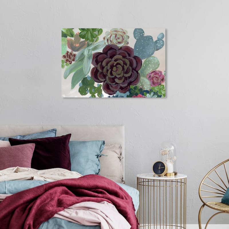 Wynwood Studio Canvas Floral and Botanical Red Suculent Green and Dark Magenta Rustic Wall Art Canvas Print - 24 x 36