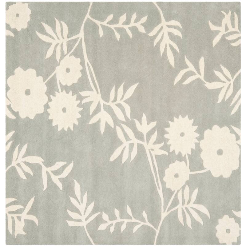SAFAVIEH Handmade Soho Chelsey Floral N.Z. Wool Rug - 6' Square - Grey/Ivory
