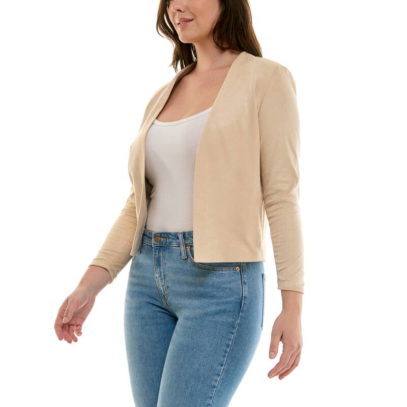Nicole Miller Faux Suede Collarless Jacket