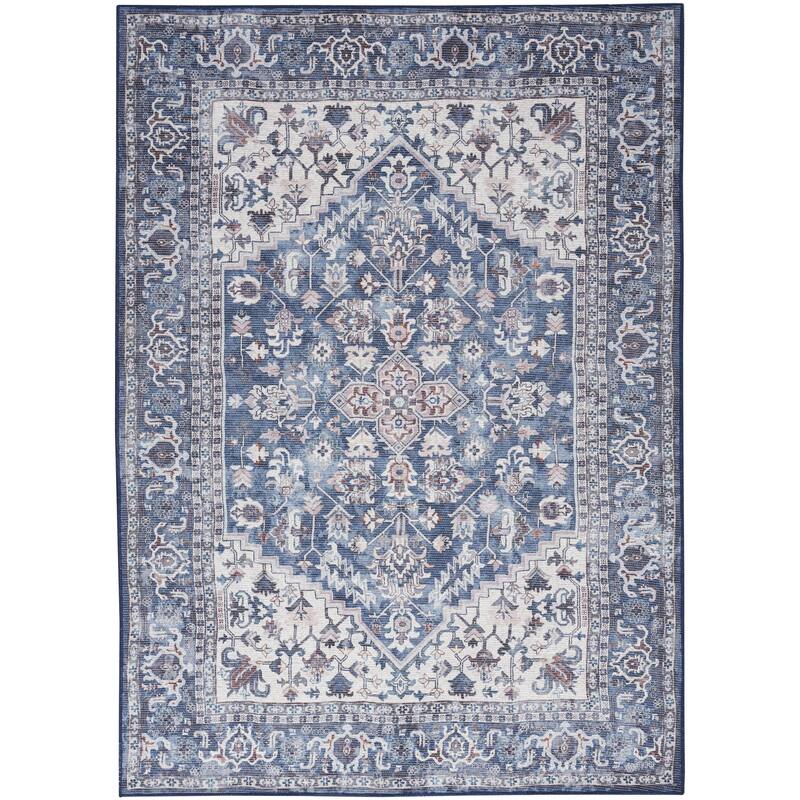 57 Grand by Nicole Curtis Vintage Medallion Machine Washable Area Rug - 6' x 9' - Navy/Ivory