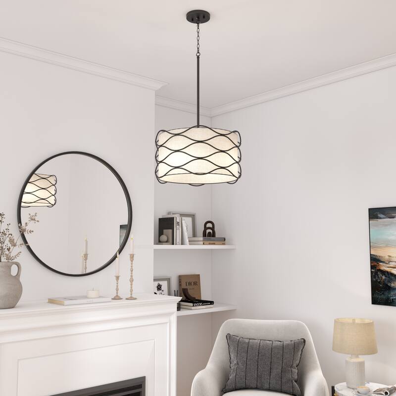 Acroma 4-light Modern Wave Frame Drum Chandelier with Fabric Shade