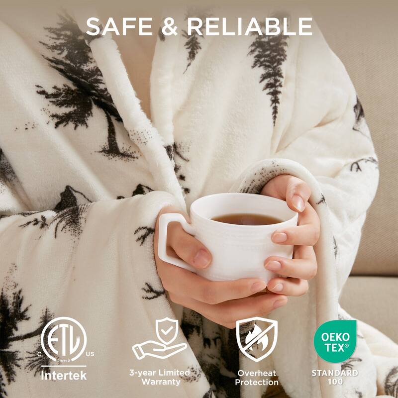 Woolrich Print Plush to Sherpa Heated Throw