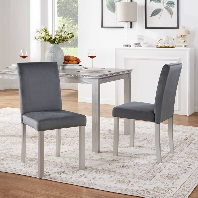 GDFStudio - Aurelian Traditional Upholstered Ergonomic High Backrest Dining Chairs, Padded Seat & Non-slip Feet Pads, Set of 4 - 16.5"W - Silver Grey