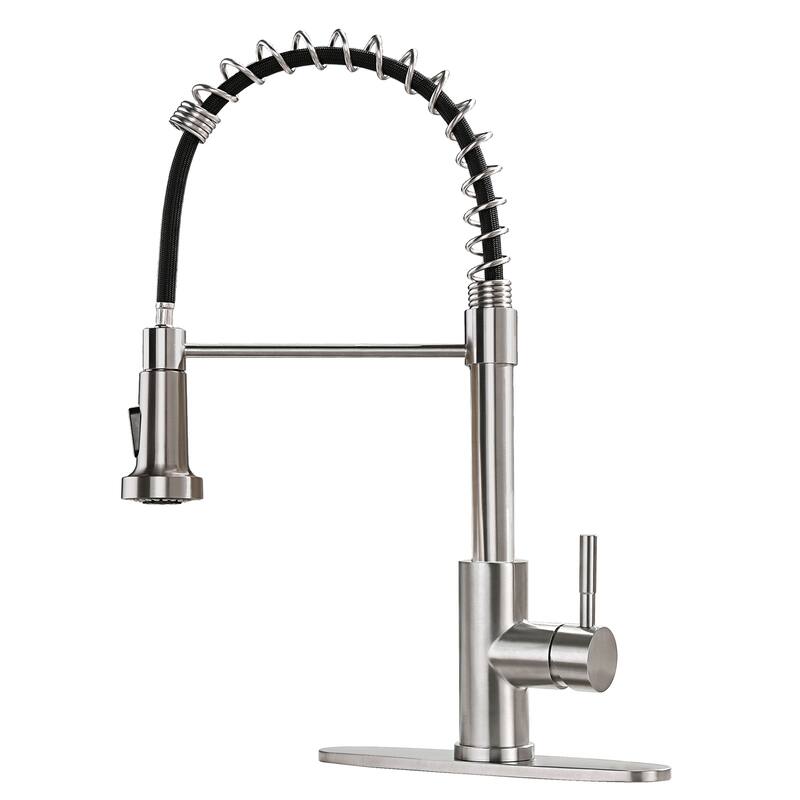 Pull Down Kitchen Faucet with Soap Dispenser in Stainless Steel - White