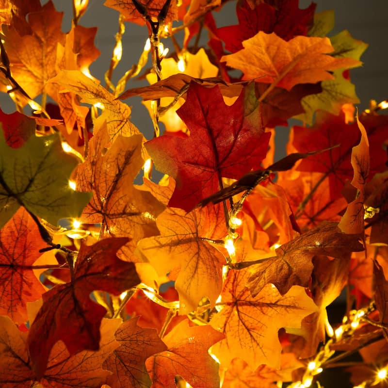Pre-Lit Autumn Maple Artificial Fall Harvest Tree - 4' - Warm White LED Lights
