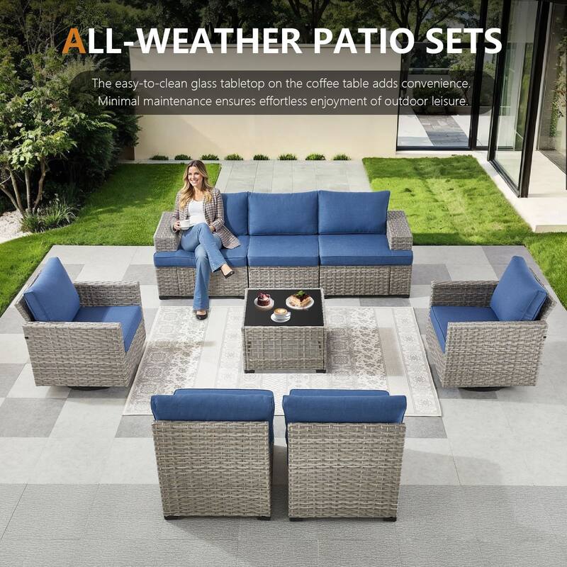 Pocassy Wicker Rattan Outdoor Sectional Sofa Patio Conversation Set