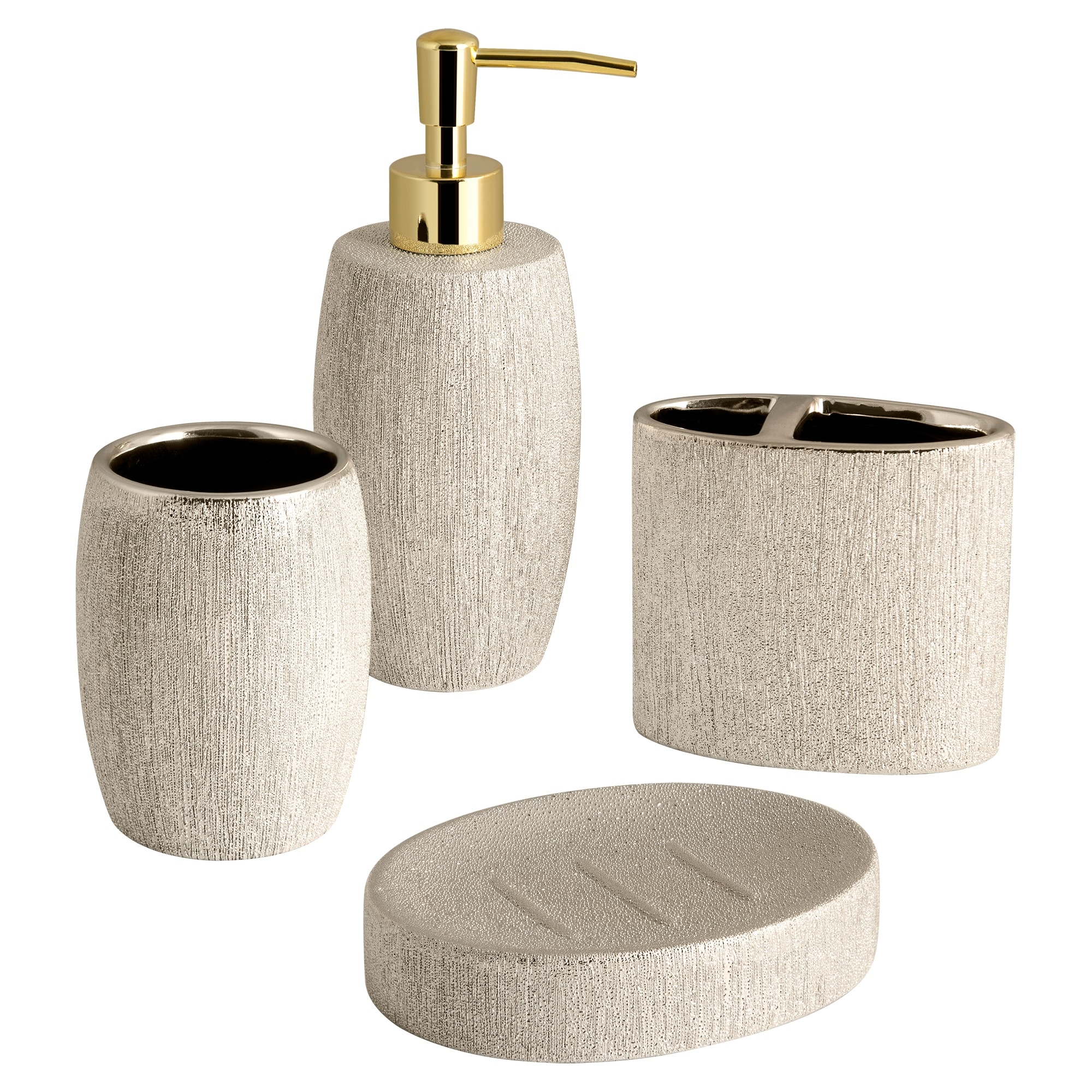 4 Pc Ceramic Bathroom Accessory Diamante Soap Dish Dispenser Tumbler BrushHolder 