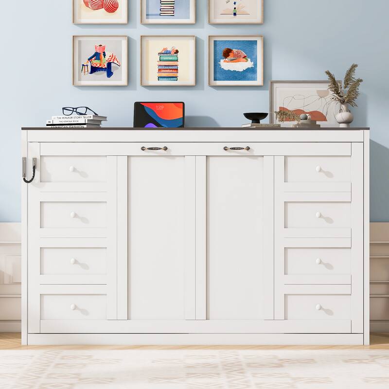 Twin Size Hidden Wall Murphy Bed with LED Light - White