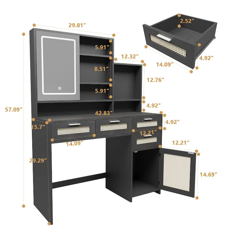 Makeup Vanity with Lights in 3 Colors & Openable Mirror,