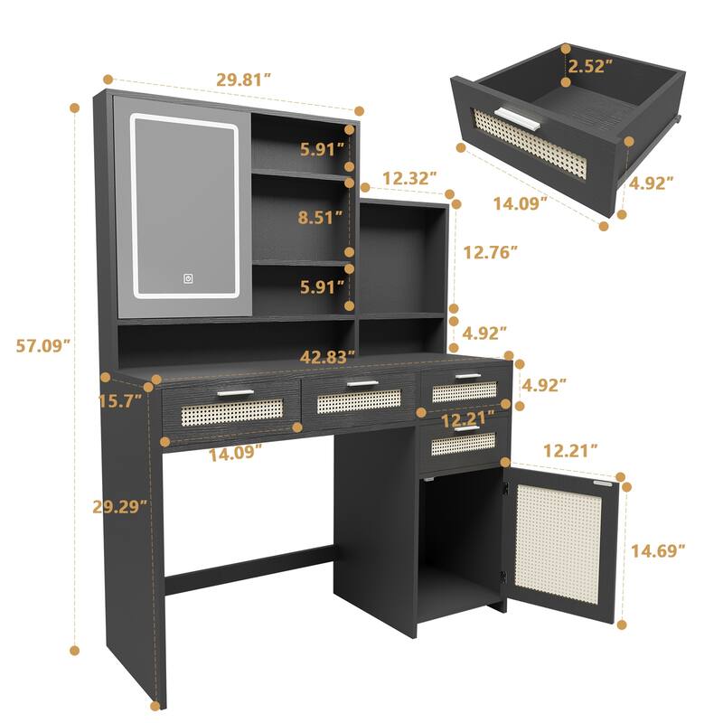Makeup Vanity with Lights in 3 Colors & Openable Mirror