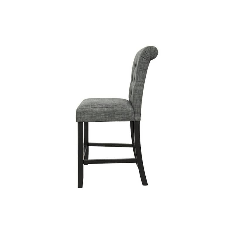 Counter Height Dining Chair With Tufted Grey Upholstery