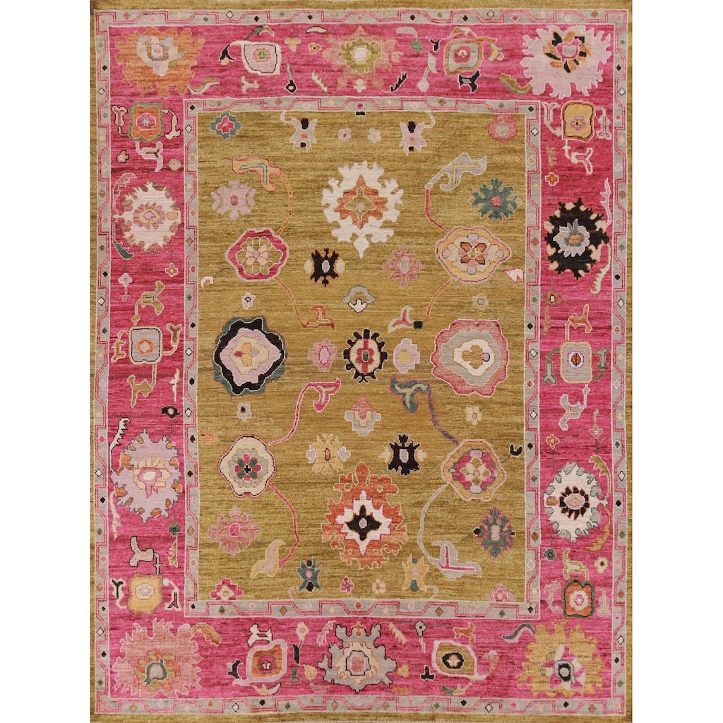 Hand Knotted Oriental 100% Wool Carpet Transitional All-Over Yellow & Gold Oushak Area Rug - 10' 2'' X 8' 2''