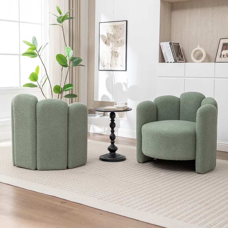 SEYNAR Modern Glam Teddy Fabric Upholstered Round Accent Chair with Flower Shaped Back Design Set of 2