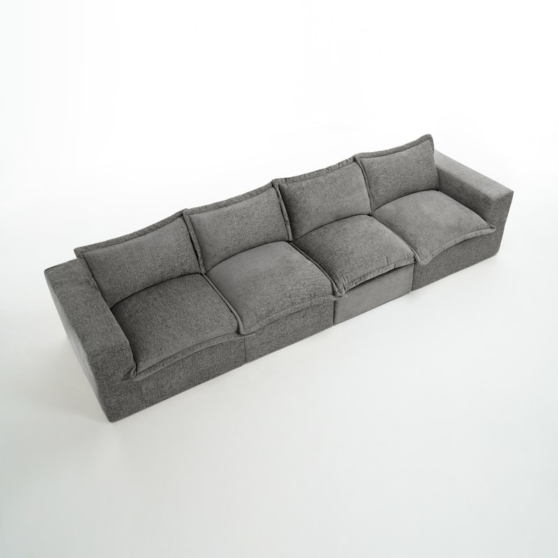 No Assembly Chenille Modular Sectional Sofa Comfy Cloud Couch - Grey-4Piece