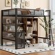 preview thumbnail 3 of 6, Full Size Metal Loft bed with Built-in Desk, Wardrobeand Shelves, Black