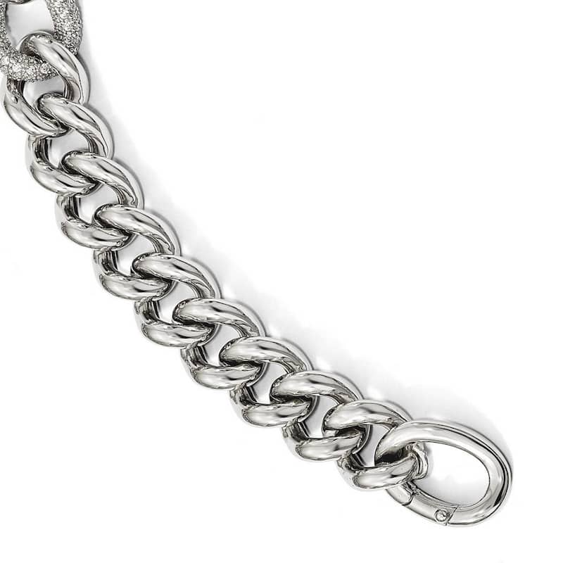 Curata 15.25mm 925 Sterling Silver Hidden catch CZ Cubic Zirconia Simulated Diamond Polished Woven Bracelet 7 Inch