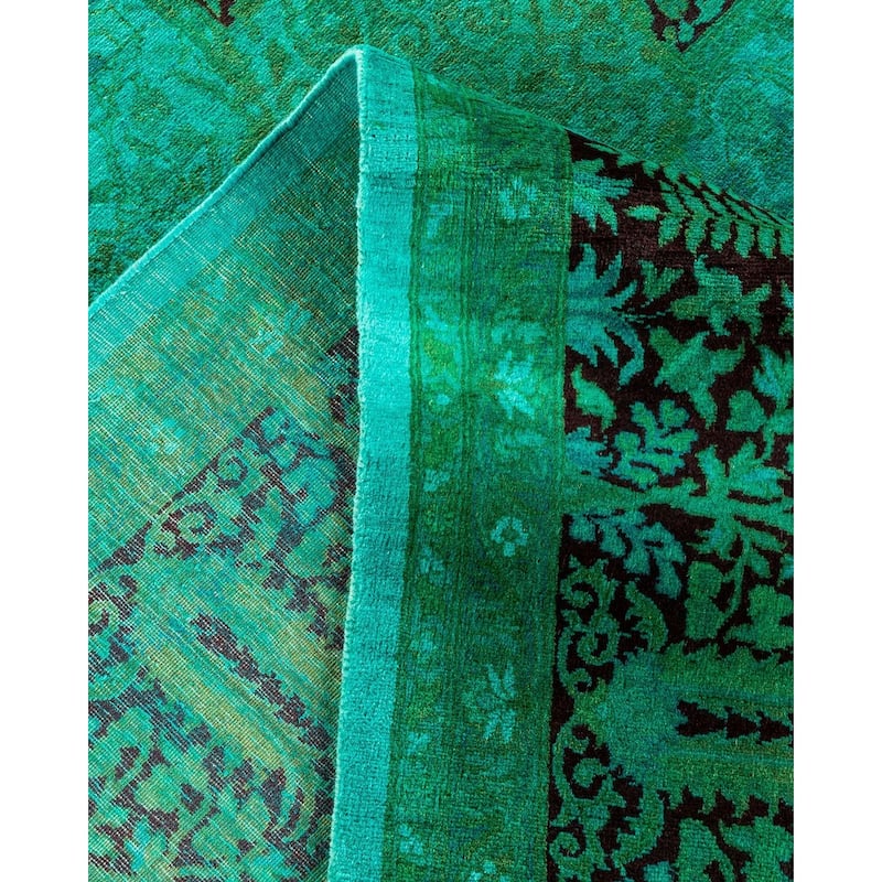 Overton Hand Knotted Wool Vintage Inspired Modern Contemporary Overdyed Green Area Rug - 9' 3" x 12' 5"