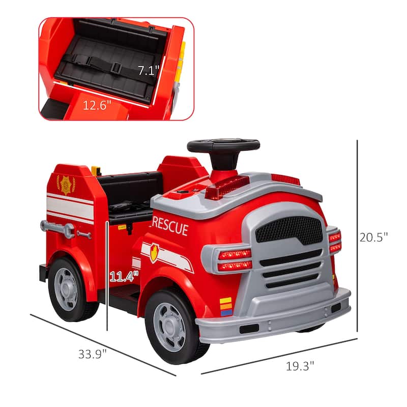 Qaba 12V Ride on Fire Truck, Battery Powered Electric Car for Kids with Siren, Flashing Lights Fire Extinguisher, Red