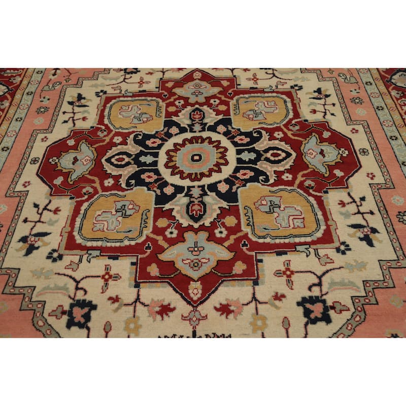 Hand Knotted Oriental 100% Wool Carpet Traditional Medallion Beige & Ivories Heriz (serapi) Area Rug - 10' 0'' X 8' 1''