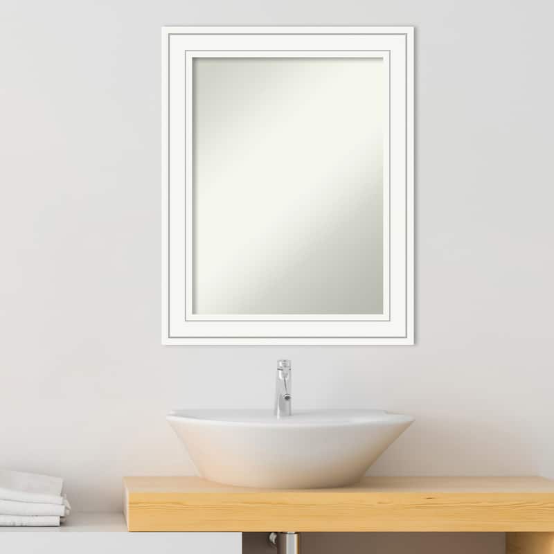 Non-Beveled Wood Bathroom Wall Mirror - Craftsman White Frame