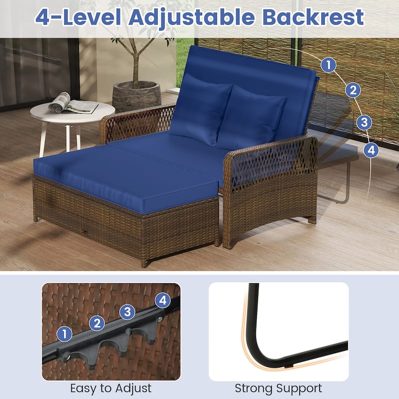 Gymax Patio Rattan Daybed Wicker Loveseat Sofa w/ Multifunctional