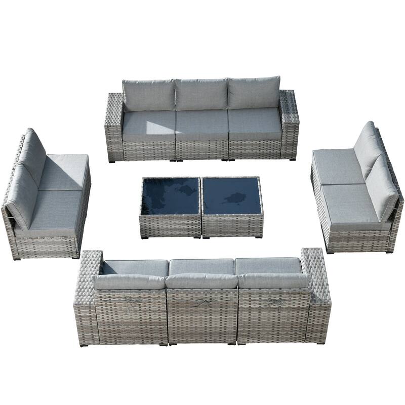 HOOOWOOO 12-Piece Rattan Outdoor Patio Furniture Modular Wide Armrest Sectional Set
