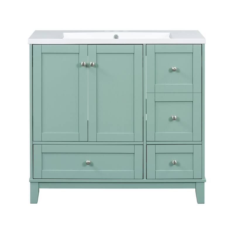 36" Bathroom Vanity with USB Charging, 3 Drawers(Faucets Not Included) - Green