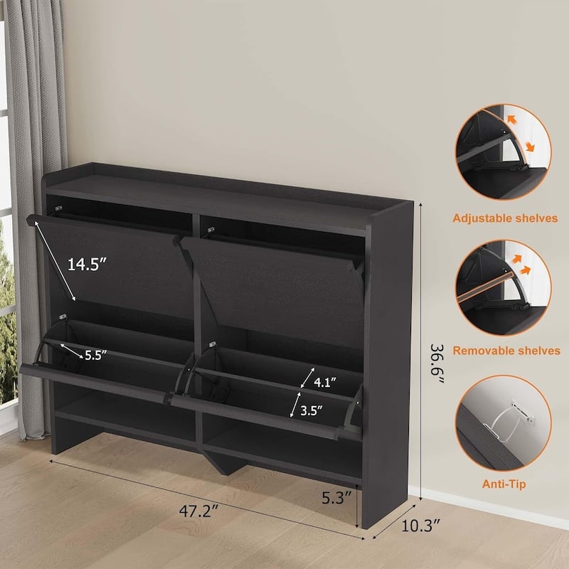 Narrow Shoe Cabinet Organizer with 4 Flip Drawers for Entryway, Hallway, Living Room