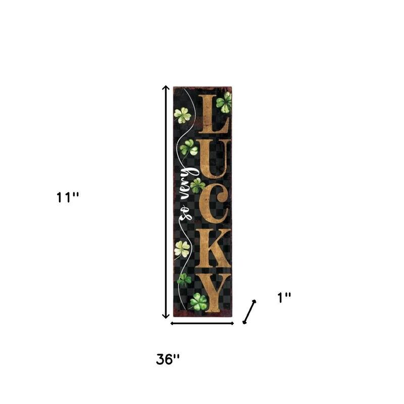 HomeRoots 36" Black Gold And Green Solid Wood Luck St Patrick's Day Porch Sign