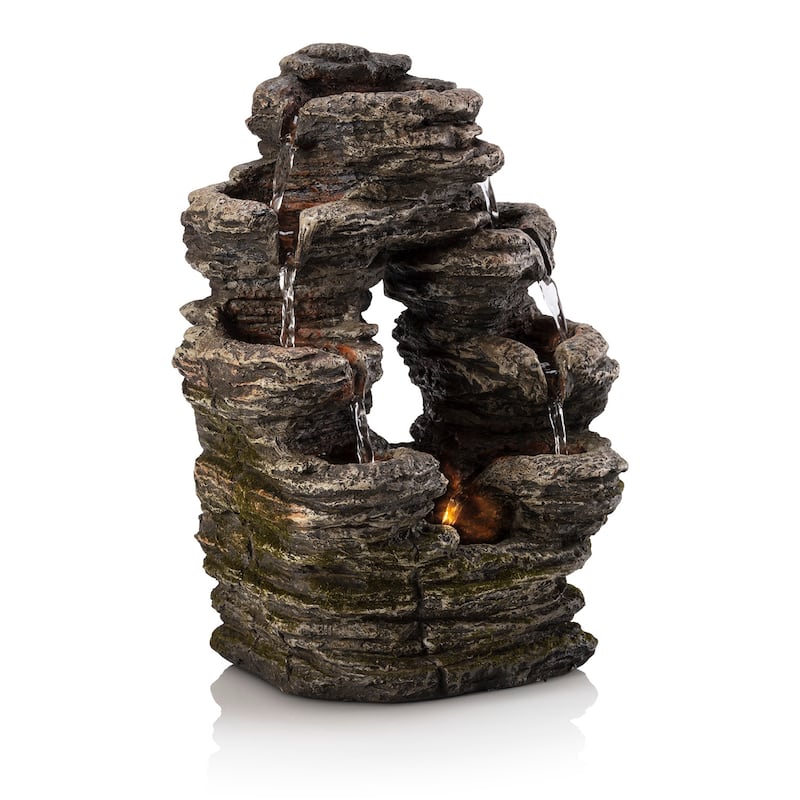 Alpine Corporation 14" Tall Indoor Stone Look Oval Shaped Waterfall Tabletop Fountain