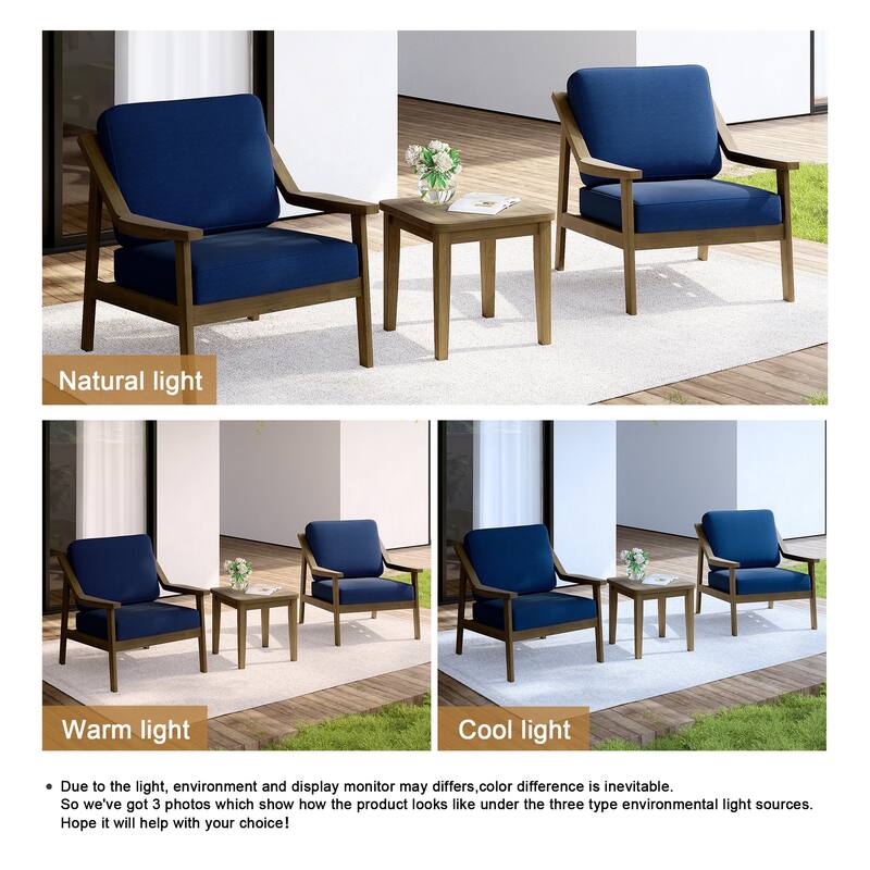 Outdoor Wood Cushioned Patio Set of 2 Accent Chair with Side Table