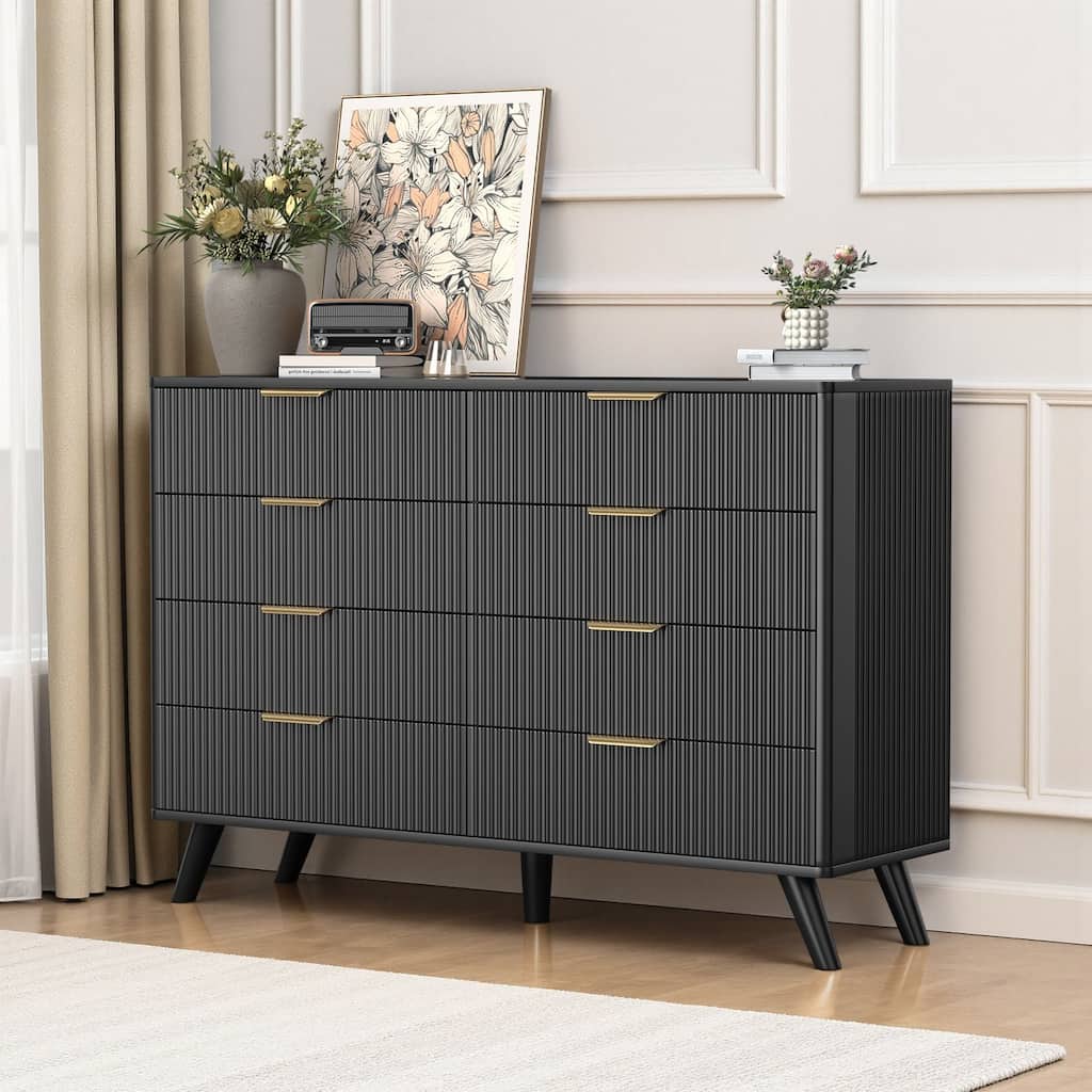 Meyreso Modern Boho Wave Wood Dresser, Wide Storage Cabinet