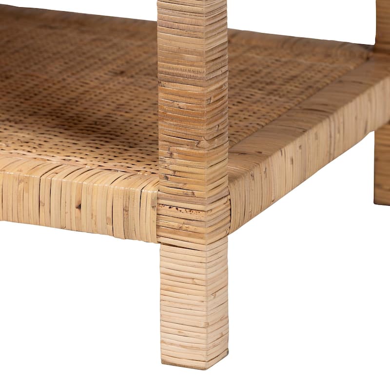 Kalimantan Bohemian Light Honey Rattan and Mahogany Wood Rectangle Coffee Table