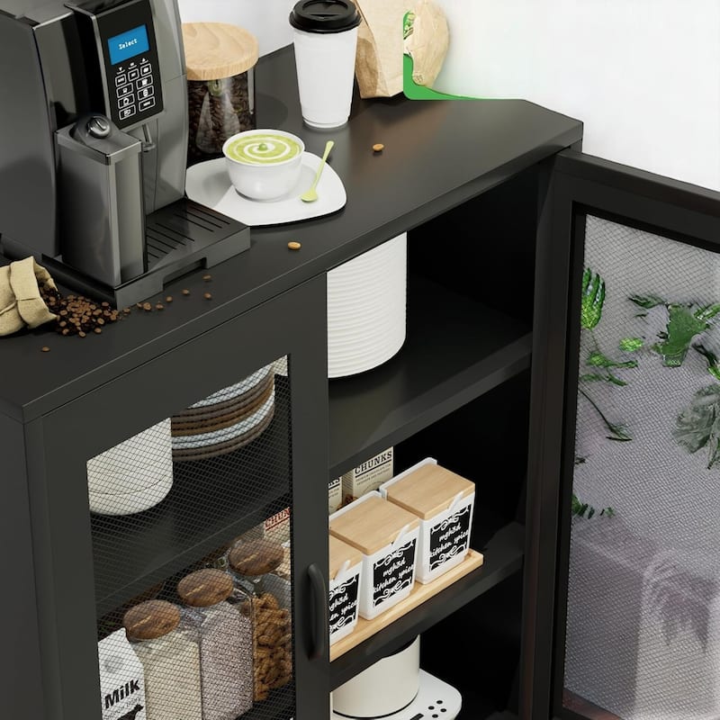 Industrial Steel Storage Cabinet with Mesh Doors, 2 Shelves, Magnetic Closure, 40" Tall Freestanding Organizer