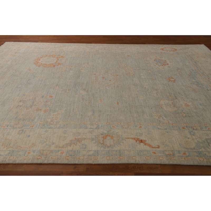 Hand Knotted Oriental 100% Wool Carpet Transitional All-Over Greys & Charcoal Oushak Area Rug - 11' 7'' X 8' 11''