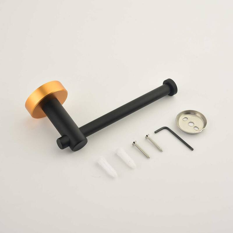 6 Piece Wall Mount Bathroom Towel Rack Set In Matte Black Gold Accent - Gold+Matte Black