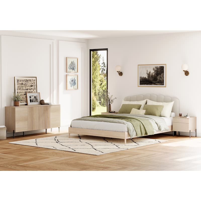 WAMPAT 3-Piece Modern Bedroom Furniture Set, Includes Sideboard Buffet Cabinet, Set of 2 Night Stands, - Beige