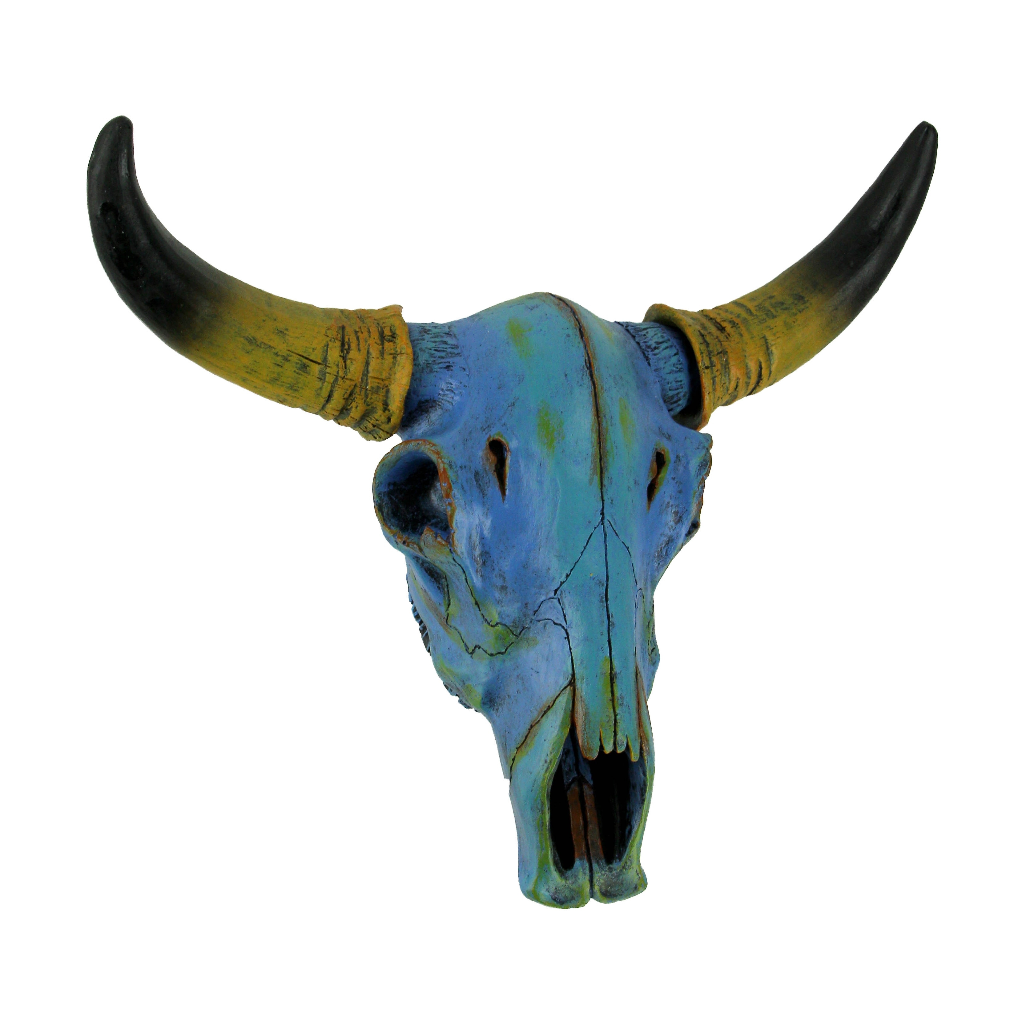 Zeckos 13 Inch Turquoise Blue Painted Steer Skull Wall Hanging