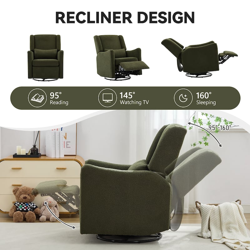 Seaweed Green Wingback Recliner Chair with Adjustable Backrest & Footrest, 360 Swivel Arm Chair Lounge Chair Accent Chair - Seaweed Green