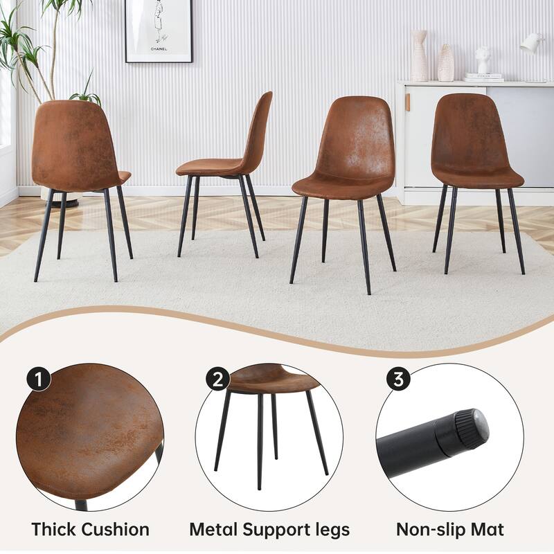 Retro Rectangular Dining Table Set for 6, 55-Inch Wood Table with 6 Linen Dining Chairs for Kitchen & Dining Room