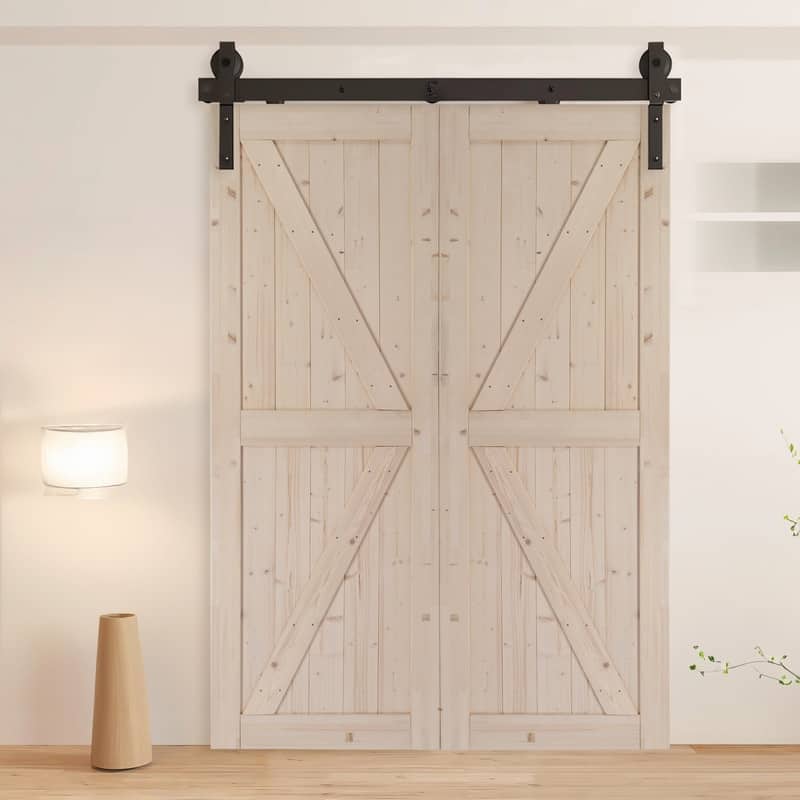 60" Sliding Barn Door Hardware Kit for 2 Doors, J Shape,No Door (Track Length 60" for Double 28" Wide Door) - 60inch