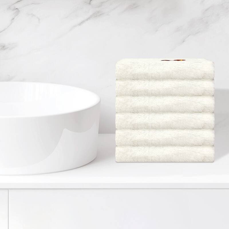 6 Pack Cotton Washcloths, Cartoon Pattern Face Cloths, Highly Absorbent and Lightweight Towels for Bathroom 13"x13" - Beige