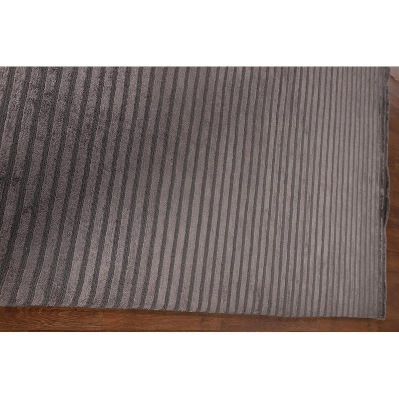 All-Over Striped Nepalese Oriental Area Rug Handmade Wool Carpet - 8'1" x 9'8"