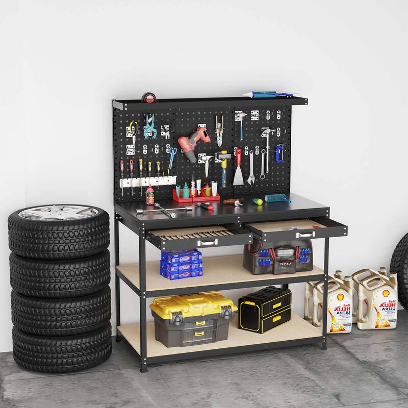 Costway 48" x 24" Workbench Heavy-Duty WorkTable with 3 PCs Pegboard - See Details